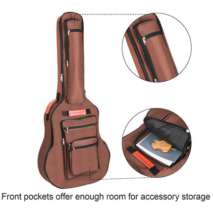 Bekith Acoustic Guitar Bag 40 41 42 Inches, 6 Pockets Guitar Case Waterproof Oxford Cloth Thick Sponge Pad, Dual Adjustable Shoulder Strap Soft Guitar Case Gig Bag, Brown