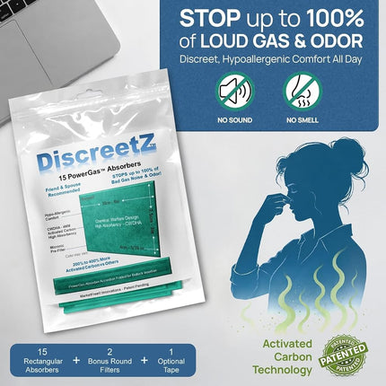 High Absorption Flatulence Eliminators! End Odor & Noise up to 100%! No Flatulence Embarrassment from Diet, Irritable Bowel Syndrome IBS, Diverticulitis, Colitis, Crohns, IBD & Leaky Gut P-15