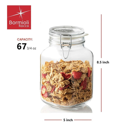 BORMIOLI ROCCO 418330F27321990 Fido Square Jar, 67.75 oz, Clear