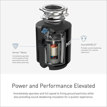 Moen GXB75C Host Series Control Activation 3/4 HP Garbage Disposal with Sound Reduction, Power Cord Included