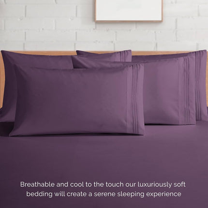 Elegant Comfort 1500 Premium Quality 4-Piece Bed Sheet Set - 18-24 Inch Extra Deep Pocket, Smart Storage Pockets, Wrinkle Free Ultra Soft 4PC Extra Deep Pocket Sheets, Twin/Twin XL, Purple