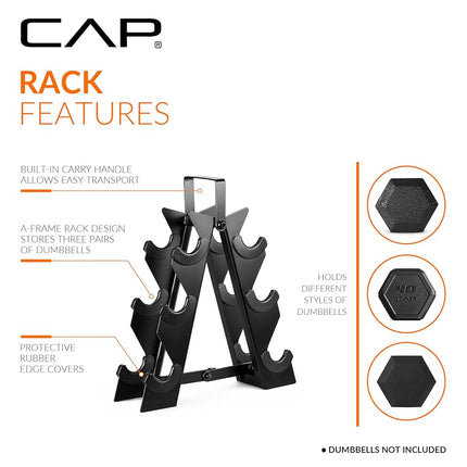 Cap Compact A-Frame Hex Dumbbell Rack, 80lb Capacity Holds 5-15lb Pairs
