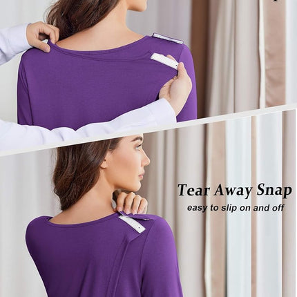 Deyeek Women's Open Back Hospital Gowns for Post Surgery, Dark Purple, 3XL