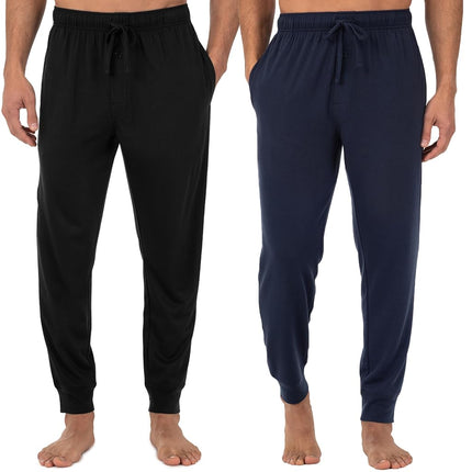 Fruit of the Loom Men's Jersey Knit Jogger Sleep Pant (1 and 2 Packs) - Black - 2X Tall