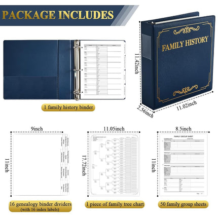 Family History Binder 3 Ring 50 Families Group Sheets 8th Generation Family Tree Chart 16 Genealogy Binder Dividers Burgundy Cover Genealogy Supplies with Pen Loop PVC Pocket for Families History