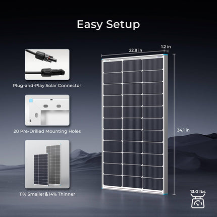 Renogy N-Type 16BB 100W Solar Panel, 12V 100 Watt Solar Panel 25% High-Efficiency, PV Module Power Charger for RV Marine Rooftop Farm Battery and Other Off-Grid Applications