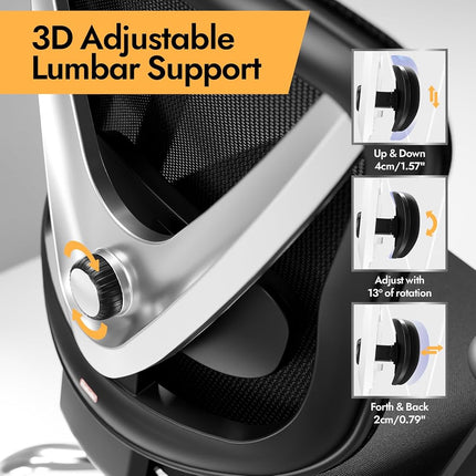 HOLLUDLE Ergonomic Mesh Office Chair - 3D Adjustable Lumbar Support, 3D Armrests, V-Shaped Back | Adjustable Desk Chair for Office & Home, Black