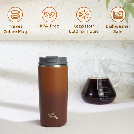 Konokyo Tumbler with Lid, 12 oz Travel Coffee Mug Double Wall Vacuum Stainless Steel Thermal Metal Cup Insulated Water Bottle,Caramel