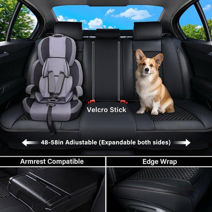 Coverado Car Seat Covers Full Set, 2 in 1 Waterproof Seat Covers for Cars, Leather Car Seat Cover Protector Automotive Seat Covers Universal Fit for Most Cars SUVs and Trucks Car Accessories(Black)