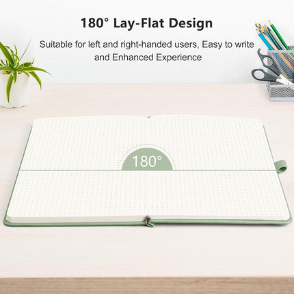 RETTACY Bullet Dotted Journal - A5 Dotted Grid Journal Notebook with 256 Pages, 120 GSM Acid-Free Paper, Bullet Journaling, Sketching, Leather Hardcover, Inner Pocket, 5.7'' × 8.3'' (Light Green)