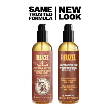 Reuzel Hairspray Grooming Tonic - Subtle Apple, Peppermint Fragrance - Perfect For Blow Drying - Ideal For Volume, Lift And Texture - Low Shine - Protects Hair From All Thermal Styling - 355 ml