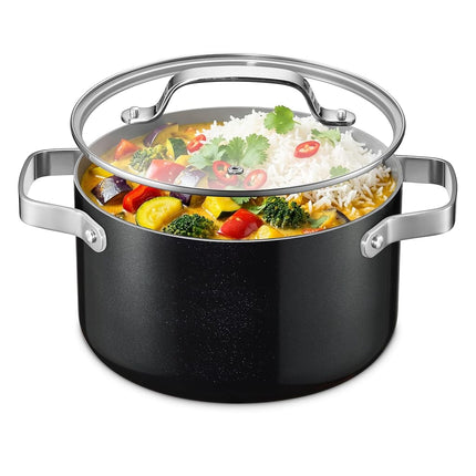 Black 5 Quart Aluminum Stock Pot with Lid, Nonstic