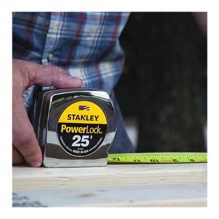 Stanley 33425 Powerlock II Cinta Métrica de Retorno Automático, 2,54 cm x 7,62 m, Cromo/Amarillo