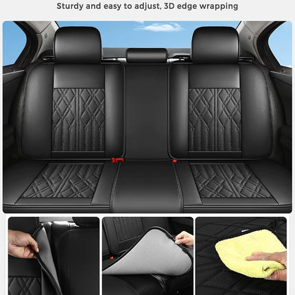 Huidasource Leather Back Row Seat Covers, Waterproof Rear Split Bench Car Seat Covers, Vehicle Seat Cushion Cover Protector Universal Fit for Most Cars Sedan SUV Pickup Truck(Back Row/Black)