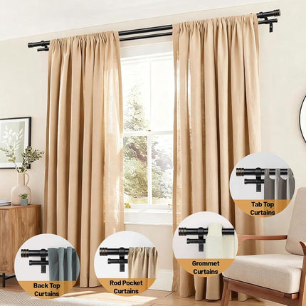 TONIAL1 Inch Double Curtain Rods for Windows 48 to 84 Inches, Heavy Duty Decorative Drapery Rod 32 to 86 Inches with Classic Cap Finial, Black