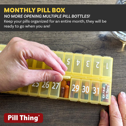 AM PM 31 Day Once-a Day Monthly Pill Planner Organizers - Large Compartment Pill Boxes Store Medications for Entire Month Plus Compartment for Extra Pills (AM/PM) (Am/Pm Yellow & Purple)
