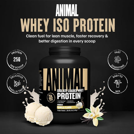 Universal Nutrition Animal Whey Isolate Loaded Whey Protein Powder Supplement, Vanilla, 4 Pound