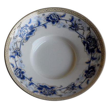 Chinese Porcelain Teacups 10oz Gaiwan Flower Tureen Tradition Sancai Cover Bowl Lip Cup Saucer Tea Set Loose Tea Blooming (Blue Silk Peony)