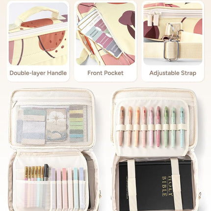 WEMATE Large Capacity Bible Cover Case,76 PCS Bible Study Supplies,15 No Bleed Bible Highlighters, Ballpoint Pens, Washi Tapes, Tabs, Sticky Notes, and Prayer Cards,‎Multicolor Bible Kits