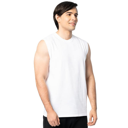 Fruit of the Loom Men's Eversoft Cotton Sleeveless T Shirts, Breathable & Moisture Wicking with Odor Control, Sizes S-4x Undershirt, Muscle-2 Pack-White, Large (Pack of 2)