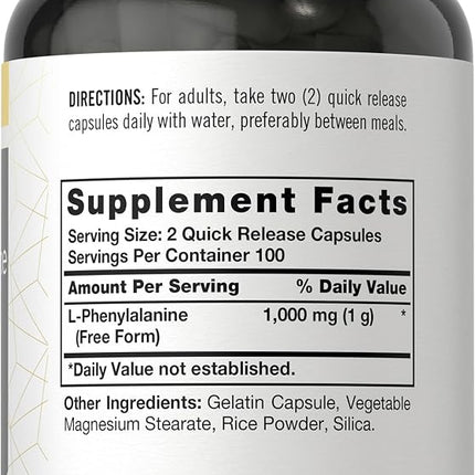 Carlyle L-Phenylalanine 1000mg | 200 Capsules | Amino Acid Supplement