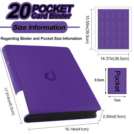 Premium 2000 Pocket Card Binder - 20 Pocket Trading Card Binder with Sleeves Fits 2000 Cards, Ringless Card Album for TCG - Model A，Classic Purple