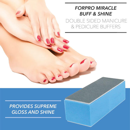 ForPro Professional Collection Miracle Buff & Shine - Grey 400/White 4000 Grit- Twelve (12) Double Sided Manicure & Pedicure Buffers - 1” H x 1.375” W x 3.75” L