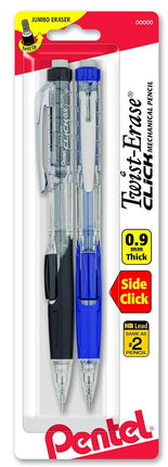 Pentel Twist-Erase CLICK Mechanical Pencil, 0.9mm CLEAR Barrel, 2 Pack (PD279TBP2M)