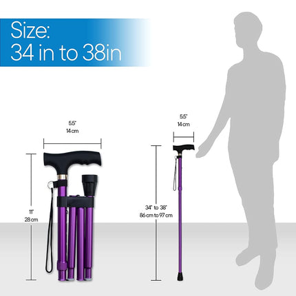 Bastón Plegable RMS - Bastón de Aluminio Plegable, Ajustable, Ligero y con Mango Offset - Bastón Plegable con Mango Derby Ergonómico - Ayuda Ideal para la Vida Diaria para Personas con Movilidad Reducida (Lavanda)