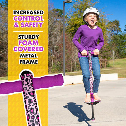 Flybar Foam Jolt Pogo Stick for Kids Age 5 and Up, Between 40 to 80 Pounds, Beginners Kids Pogo Stick for Boys and Girls (Leopard)