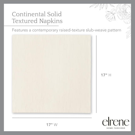 Elrene Home Fashions Continental Solid Texture Water and Stain Resistant Fabric Dining Napkins, Set of 4, 17"x17", Ivory