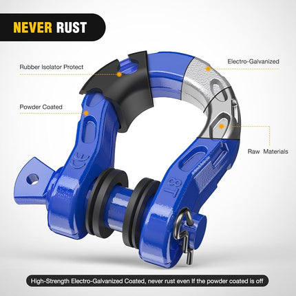 Nilight 2 Pack 3/4" Mega D-Ring Shackle with 7/8" Screw Pin 68,000LBS Break Strength, Heavy Duty Off Road Recovery Shackle for Use with Tow Strap, Winch, Off-Road Jeep Truck Vehicle, Blue
