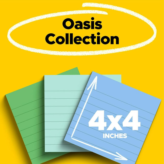Post-it 100% Recycled Paper Super Sticky Notes, 2X The Sticking Power, 4x4 in, 3 Pads, 70 Sheets/Pad, Oasis Collection (675R-3SST)