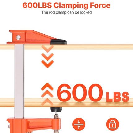 VEVOR Bar Clamps for Woodworking, 2-Pack 15.24 cm and 2-Pack 30.48 cm, Lockable F-Clamp with 272 kg Load Limit, 63.5 mm Depth, Cast Iron and Carbon Steel, Wood Clamps for Woodworking Metal Working