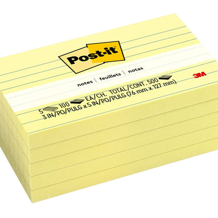 Post-it Notes, 3 in x 5 in, Canary Yellow, Lined, 