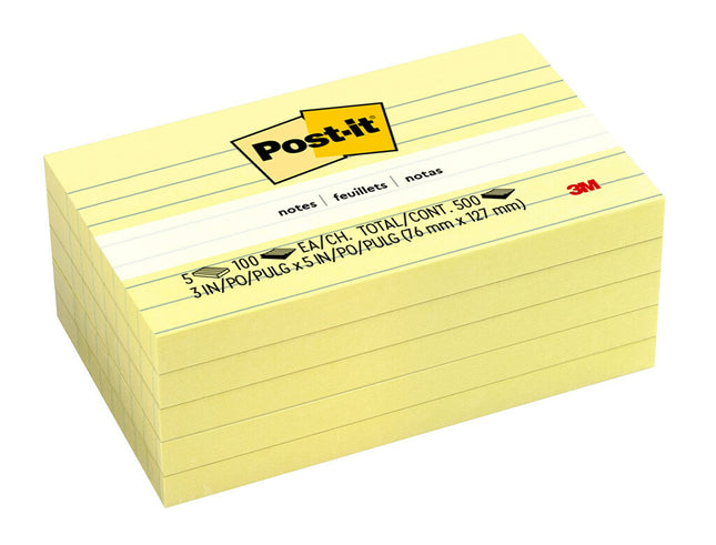 Post-it Notes, 3 in x 5 in, Canary Yellow, Lined, 