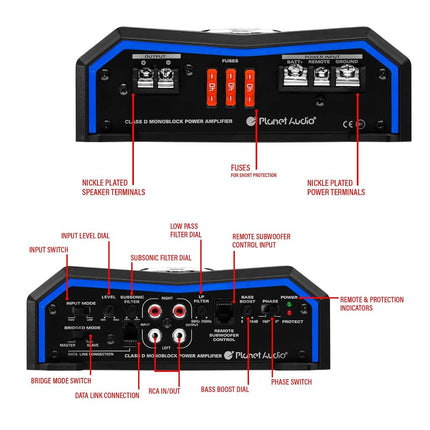 Planet Audio PL4000.1D Pulse, Stable Class A B, Monoblock, Mosfet Car Amplifier with Remote Subwoofer Control