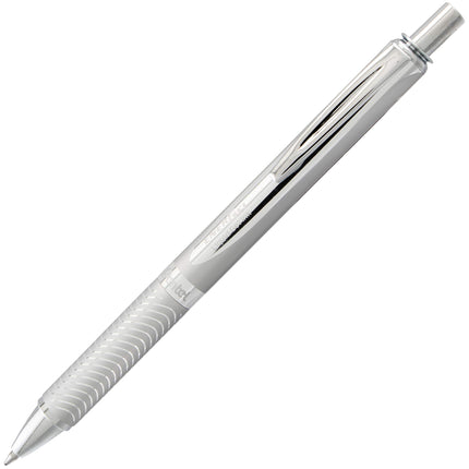 Bolígrafo de gel Pentel EnerGel Alloy RT, punta metálica mediana, cuerpo plateado, tinta negra, 1 unidad (BL407BP)