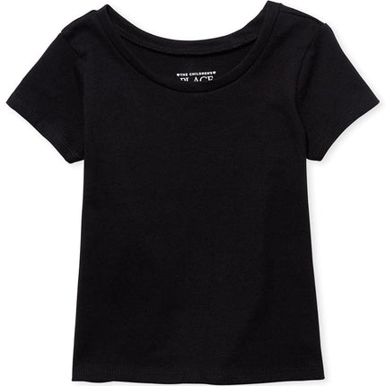 The Children's Place, Baby Girls Toddler Short Sleeve T-Shirt Black Fuchsia Black White, Black/Fuchsia/Black/White, Pack of 4, 12-18 Months
