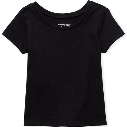 The Children's Place, Baby Girls Toddler Short Sleeve T-Shirt Black Fuchsia Black White, Black/Fuchsia/Black/White, Pack of 4, 12-18 Months