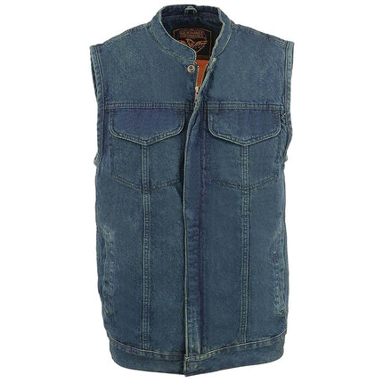 Chaleco de mezclilla para hombre de Milwaukee con broches y cremallera ocultos (Azul, Grande)