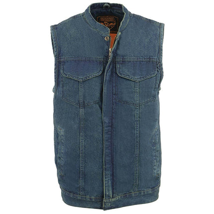 Milwaukee Leather MDM3000 Men's Blue Denim ‘Quick Draw’ Dual Closure Club Style Vest - Medium