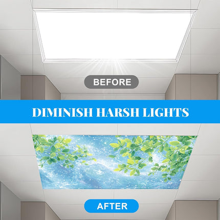 2 Pack Fluorescent Light Covers- 4 x 2 Feet Magnetic Ceiling Light Cover Room Supplies (Leaf)