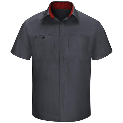 Red Kap Men's Short Sleeve Performance Plus Shop Shirt with Oilblok Technology, Charcoal/Fireball Red Mesh, X-Large