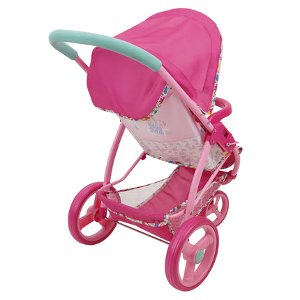 Baby Alive: Cochecito para muñecas – Rosa y arcoíris – Se adapta a muñecas de hasta 61 cm, capota retráctil, barra de seguridad delantera, ruedas giratorias, arnés de seguridad, juego de imitación para niños a partir de 3 años