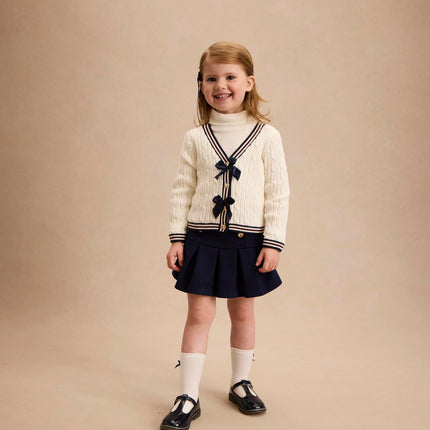 Gymboree Girls' and Toddler Long Sleeve Cable Knit Cardigan Sweater, Bunnys Tail Bow, 7
