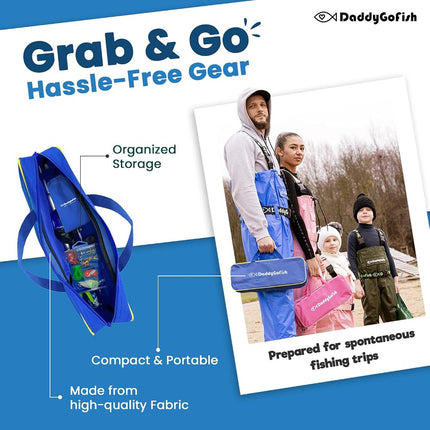 DaddyGoFish Kids Fishing Pole - Rod Reel Combo Tackle Box Starter Set - First Year Small Dock Gear Kit for Boys Girls Toddler Youth Age Beginner Little Children Junior Anglers (Blue, 4ft)