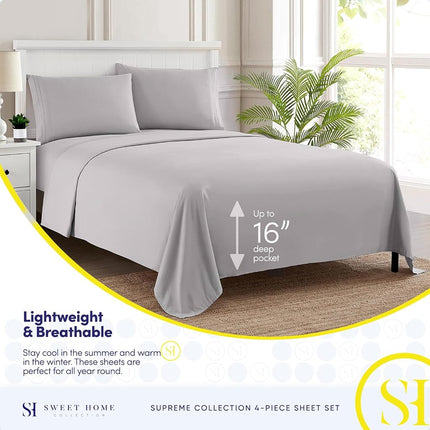 Sweet Home Collection Luxury Bedding Set with Flat, Fitted Sheet, 2 Pillow Cases, Find Double Brushed Microfiber, Silver, King