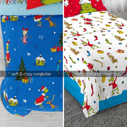 Franco The Grinch by Dr. Seuss Holiday Bedding Super Soft Comforter and Sheet Set with Sham, 7 Piece Queen Size by