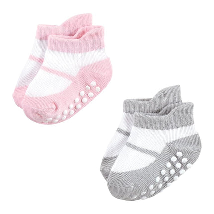 Hudson Baby Unisex Baby Non-Skid No-Show Socks, Pink Black, 4-6 Toddler